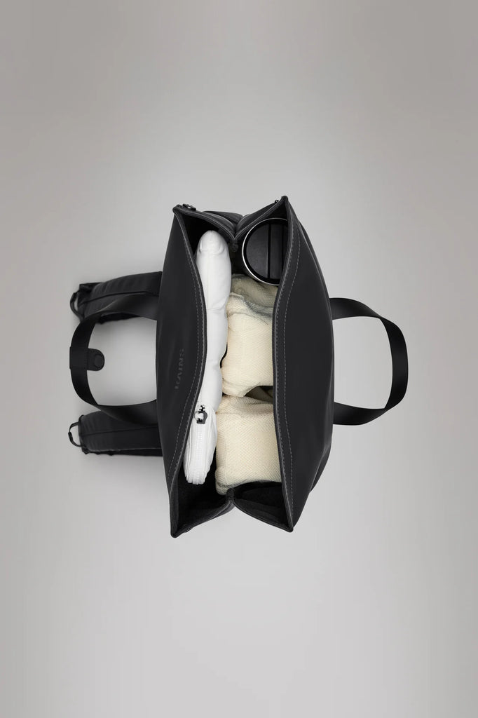 rains black tote backpack Rains