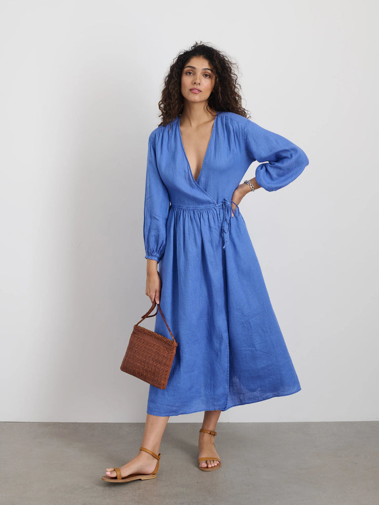 Alex Mill Ultramarine Blue Linen Lauren Wrap Dress WITTMORE Alex Mill Ultramarine Blue Linen Lauren Wrap Dress WITTMORE