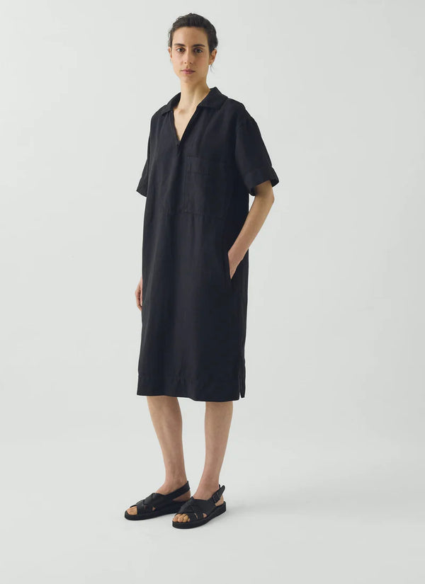 Toast Womens Soft Black Cotton Linen Smock Dress